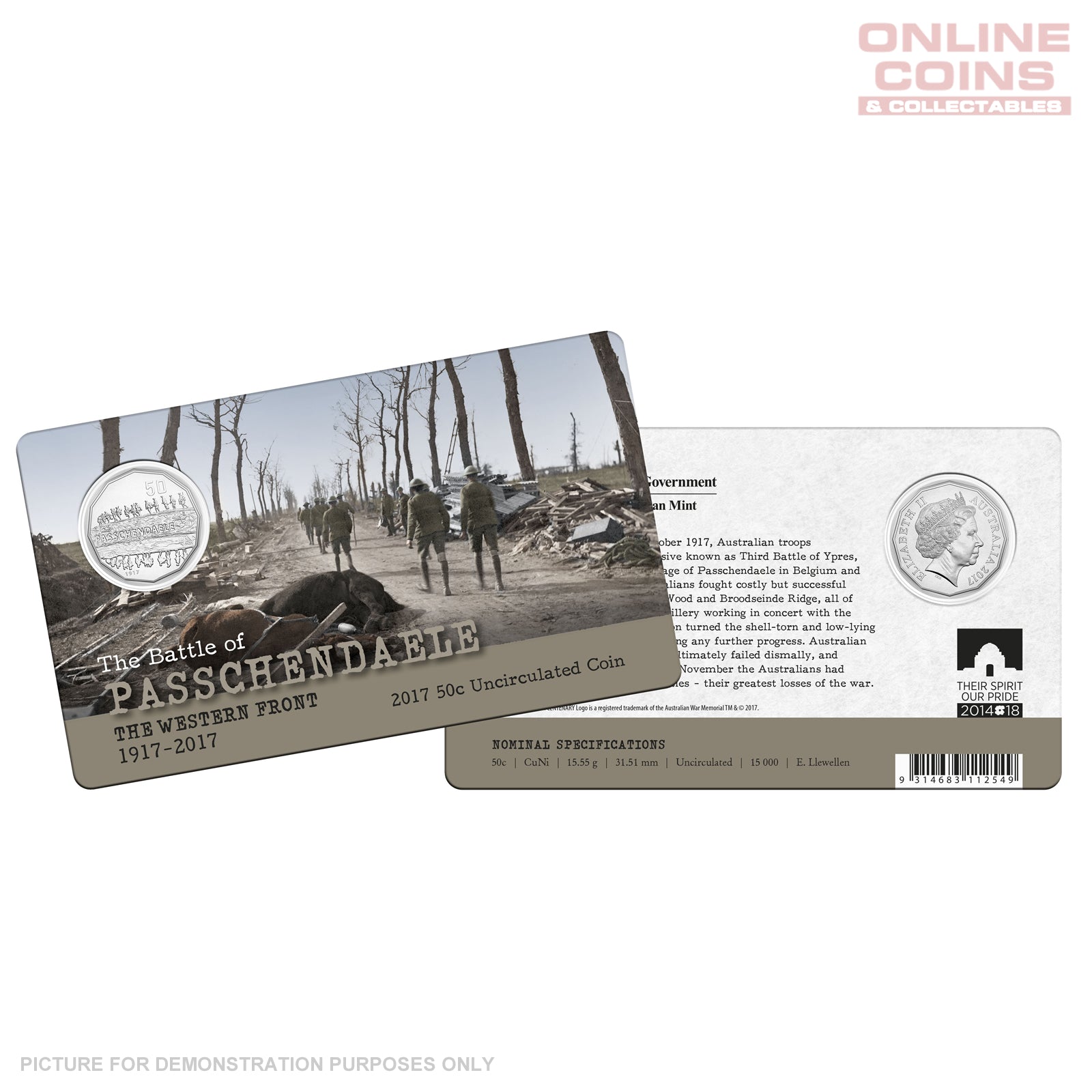 2017 50c Uncirculated Coin In Card - The Battle Of Passchendaele